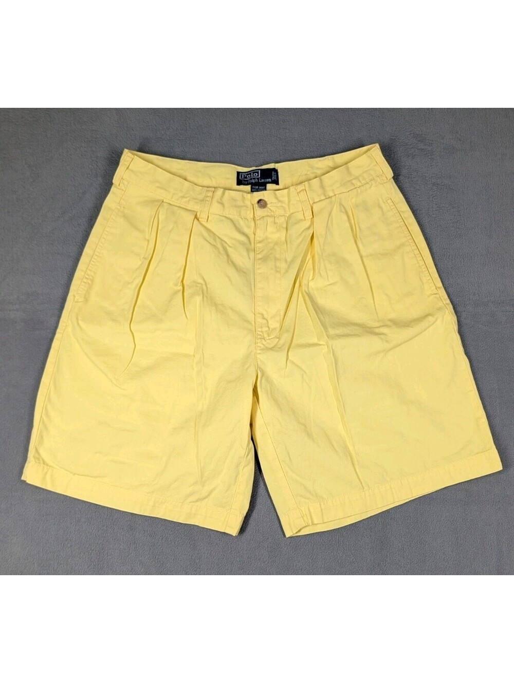 Polo Ralph Lauren Men 34 Yellow Tyler Chino Pleated Casual Shorts Cotton Vintage